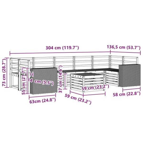 Комплект дивани за открито 8 pcs Натурално