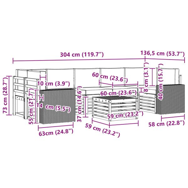 Комплект дивани за открито 8 pcs Натурално и светлосиво