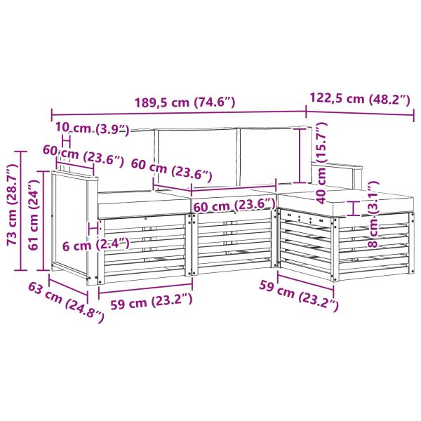 Комплект дивани за открито 4 pcs Натурален и Крема