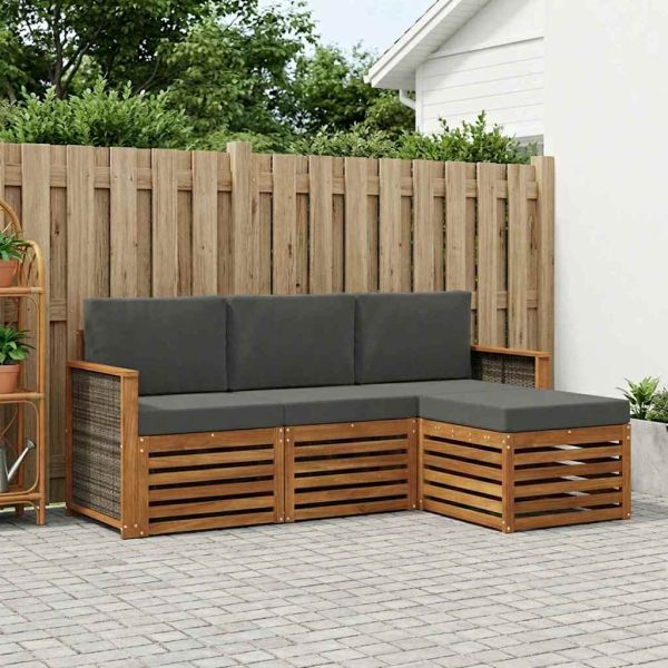 Комплект дивани за открито 4 pcs Натурален и Антрацит