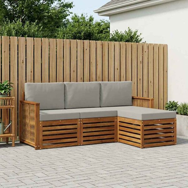Комплект дивани за открито 4 pcs Натурално и светлосиво
