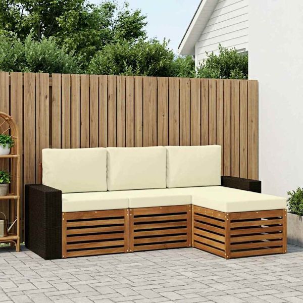 Комплект дивани за открито 4 pcs Натурален и Крема