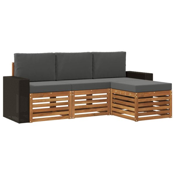 Комплект дивани за открито 4 pcs Натурален и Антрацит