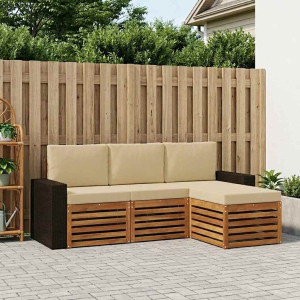 Комплект дивани за открито 4 pcs Натурален и Бежов