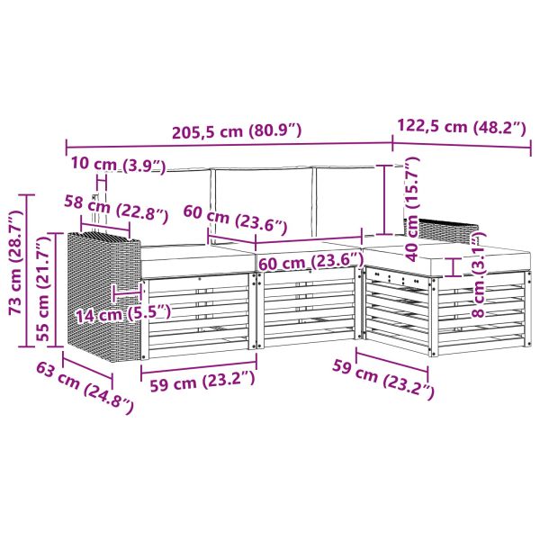 Комплект дивани за открито 4 pcs Натурален и Антрацит