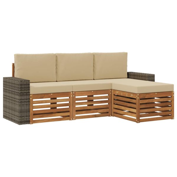 Комплект дивани за открито 4 pcs Натурален и Бежов