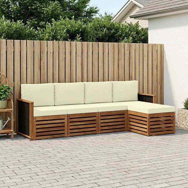 Комплект дивани за открито 5 pcs Натурален и Крема