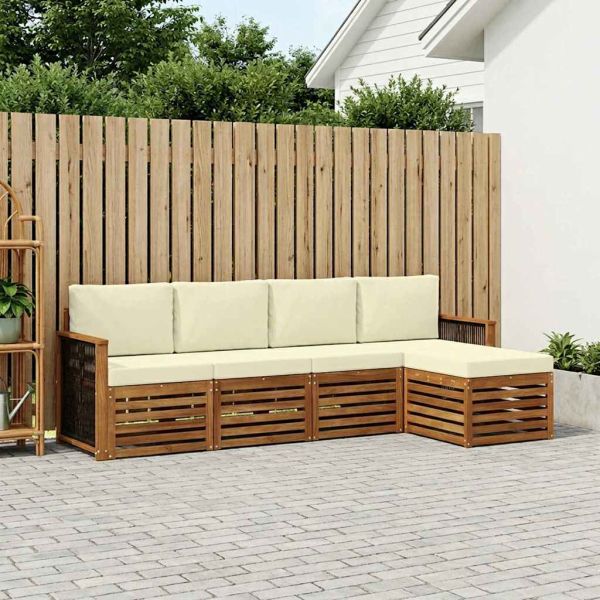 Комплект дивани за открито 5 pcs Натурален и Крема