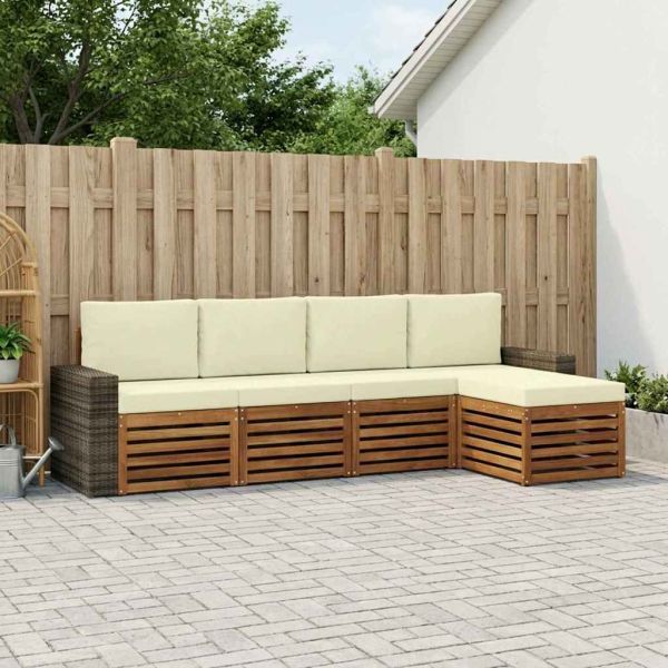 Комплект дивани за открито 5 pcs Натурален и Крема