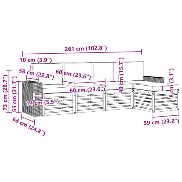 Комплект дивани за открито 5 pcs Натурално и светлосиво