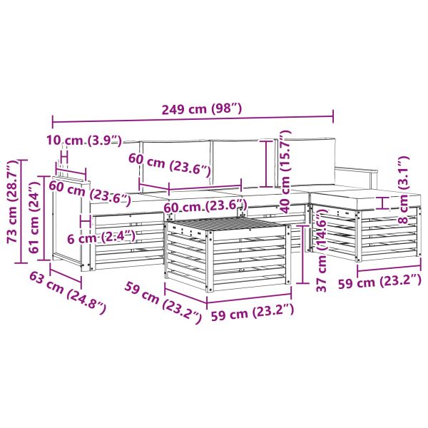 Комплект дивани за открито 6 pcs Натурално и светлосиво
