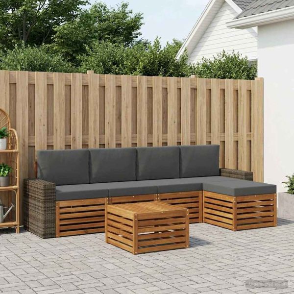 Комплект дивани за открито 6 pcs Натурален и Антрацит
