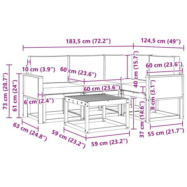 Комплект дивани за открито 5 pcs Натурален и Крема Полиестер