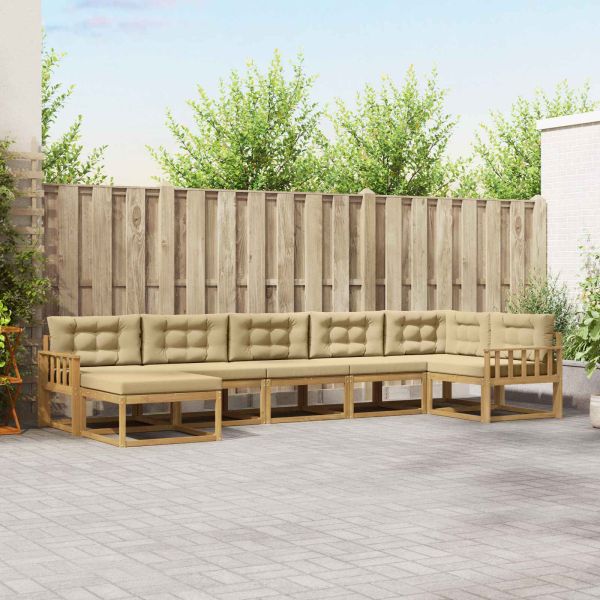 Комплект дивани за открито с възглавница 7 pcs Бяло и Бежово