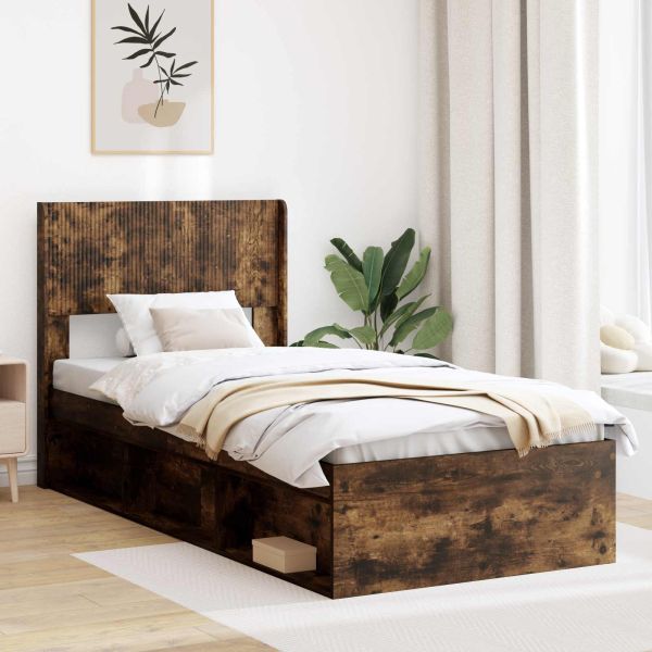 Рамка за легло с място за съхранение и табла Опушен дъб