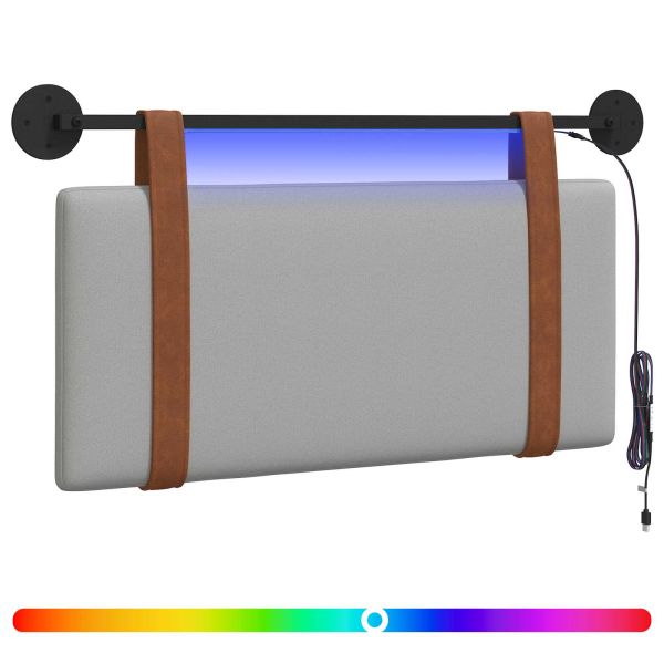 Табла за легло висяща С LED осветление Облачно сиво Антично PU