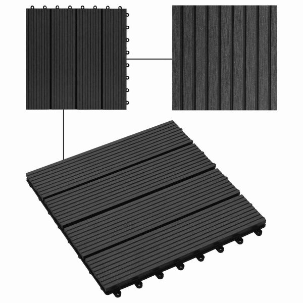 Плочка за decking 22 pcs Черно 30 x 30 cm WPC