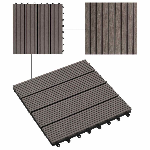 Плочка за decking 22 pcs Тъмен кафяв 30 x 30 cm WPC