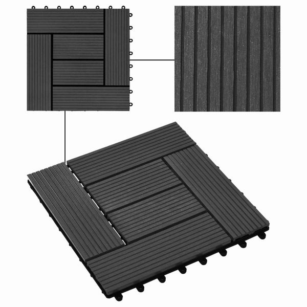 Плочка за decking 22 pcs Черно 30 x 30 cm WPC