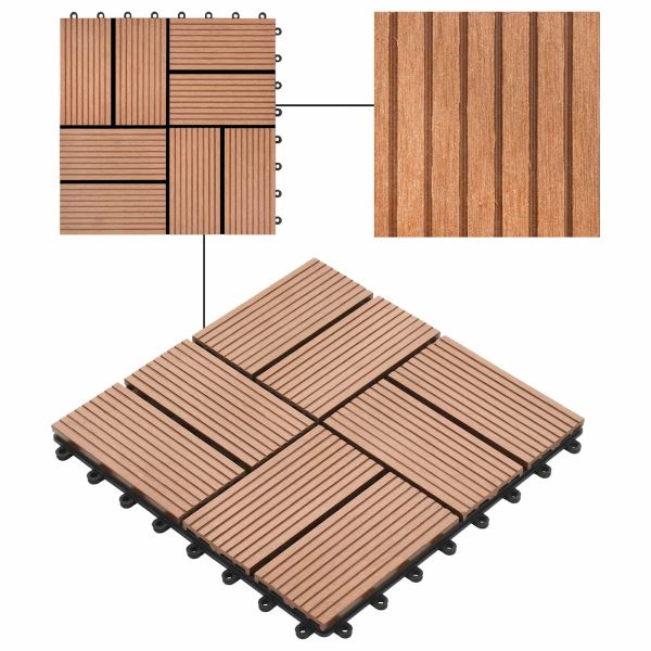 Плочка за decking 22 pcs Кафяво 30 x 30 cm WPC