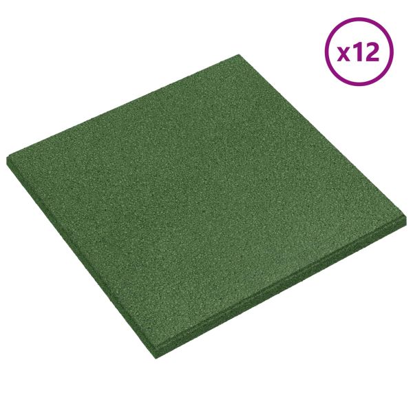 Плочки за защита при падане 12 pcs Зелено 50 x 50 cm Каучук