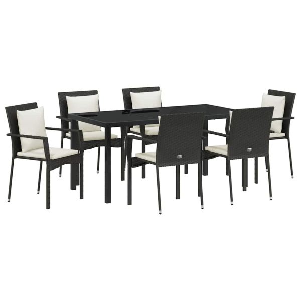 Комплект за хранене в градината 7 pcs Черно полиратан