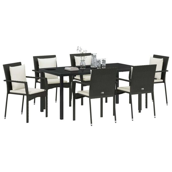 Комплект за хранене в градината 7 pcs Черно полиратан