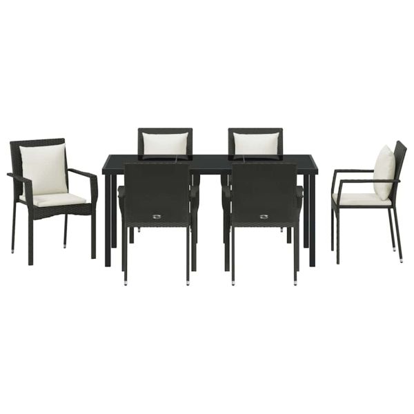 Комплект за хранене в градината 7 pcs Черно полиратан