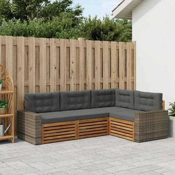 Комплект дивани за открито 4 pcs Натурален и Антрацит
