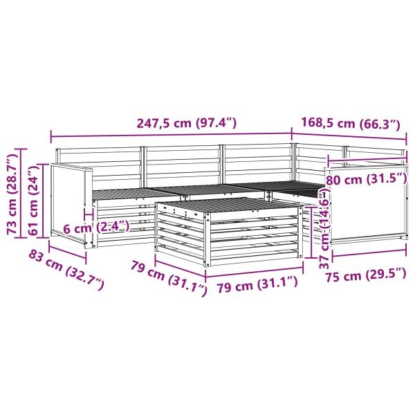 Комплект дивани за открито 5 pcs Натурално 79 x 79 x 37 см