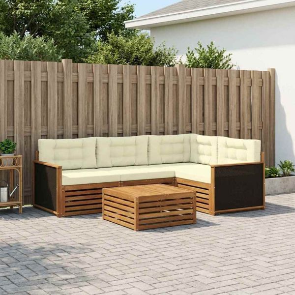 Комплект дивани за открито 5 pcs Натурален и Крема