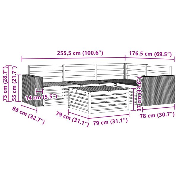 Комплект дивани за открито 5 pcs Натурално 79 x 79 x 37 см