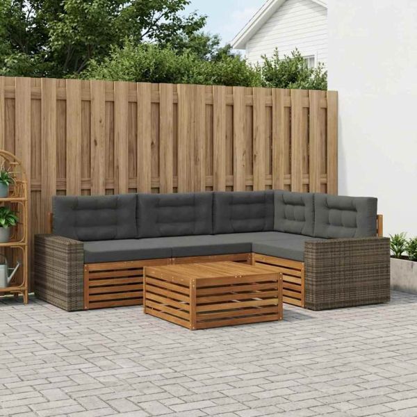 Комплект дивани за открито 5 pcs Натурален и Антрацит
