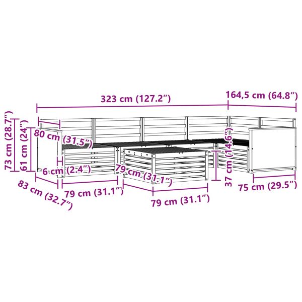 Комплект дивани за открито 6 pcs Натурално 79 x 79 x 37 см