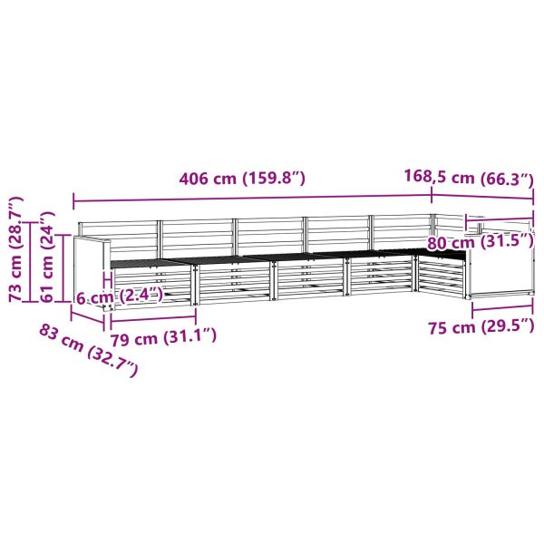Комплект дивани за открито 6 pcs Натурално 406 x 168,5 x 73 см