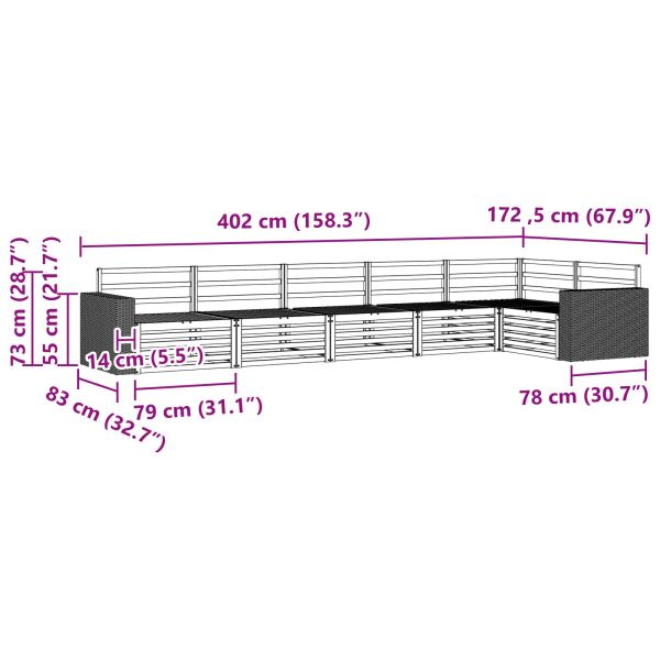 Комплект дивани за открито 6 pcs Натурално 402 x 172,5 x 73 см