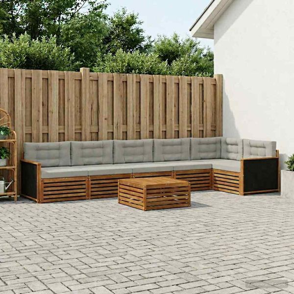 Комплект дивани за открито 7 pcs Натурално и светлосиво