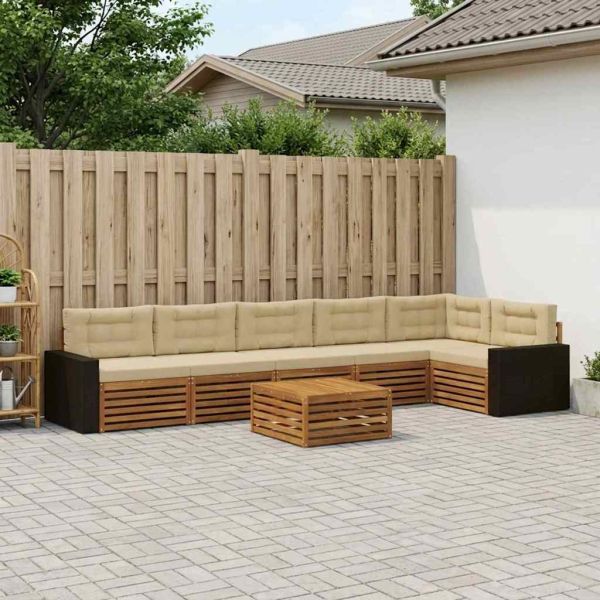 Комплект дивани за открито 7 pcs Натурален и Бежов