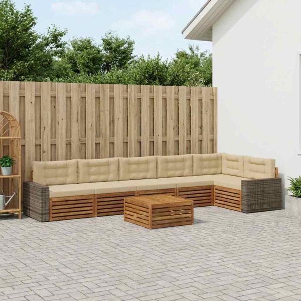Комплект дивани за открито 7 pcs Натурален и Бежов