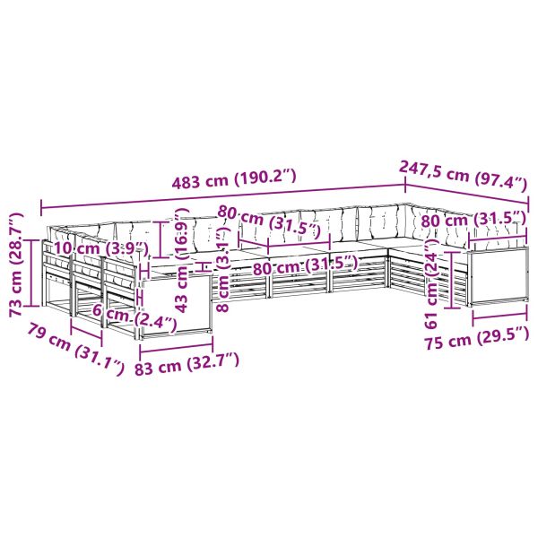 Комплекти дивани с възглавница 10 pcs Солидно акациево дърво