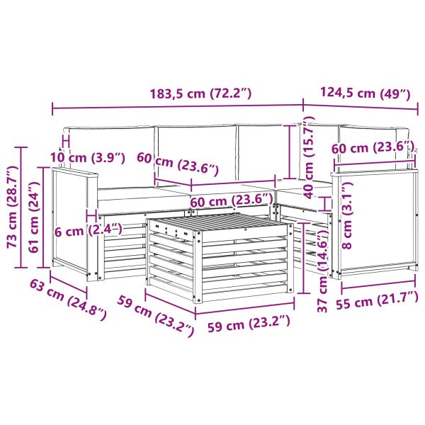 Комплект дивани за открито 5 pcs Натурално и светлосиво
