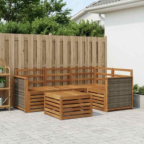Комплект дивани за открито 5 pcs Натурално 59 x 59 x 37 см