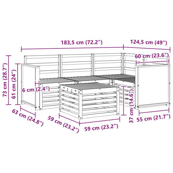 Комплект дивани за открито 5 pcs Натурално 59 x 59 x 37 см