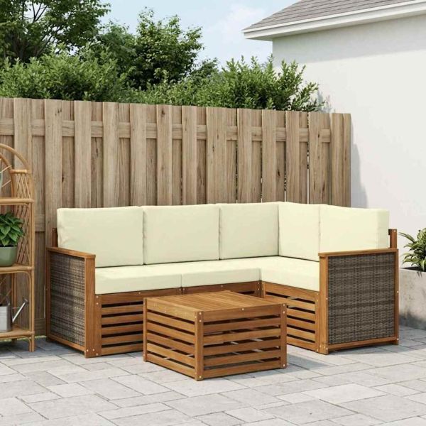 Комплект дивани за открито 5 pcs Натурален и Крема