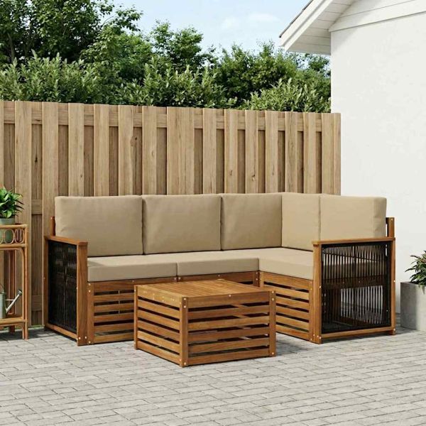 Комплект дивани за открито 5 pcs Натурален и Бежов
