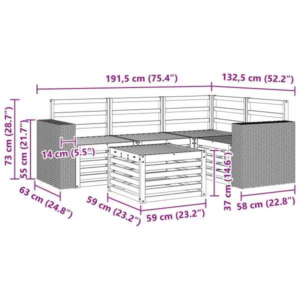 Комплект дивани за открито 5 pcs Натурално 59 x 59 x 37 см