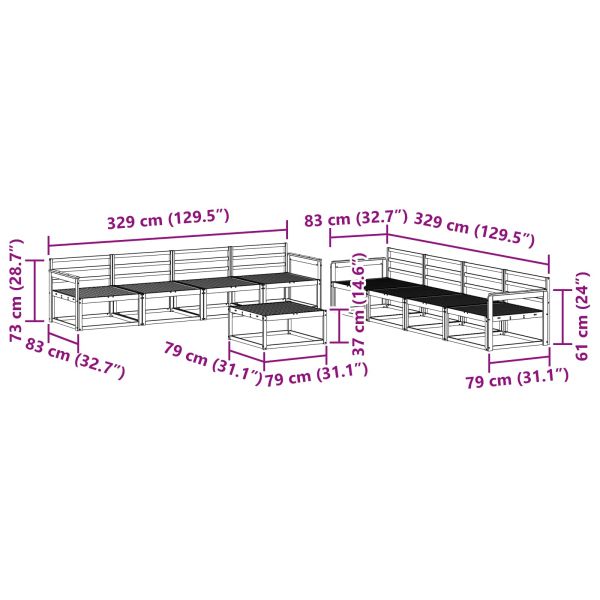 Комплект дивани за открито 9 pcs Бяло 79 x 79 x 37 см