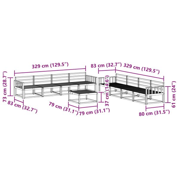 Комплект дивани за открито 9 pcs Бяло 79 x 79 x 37 см