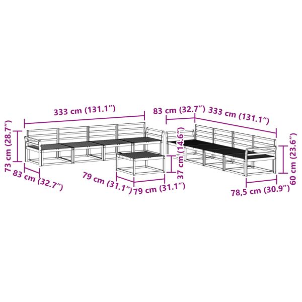 Комплект дивани за открито 9 pcs Бяло 79 x 79 x 37 см