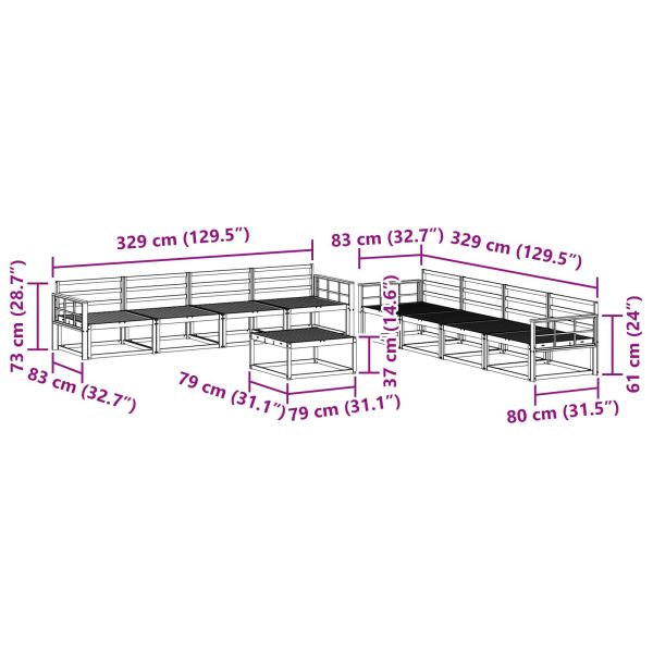 Комплект дивани за открито 9 pcs Бяло 79 x 79 x 37 см